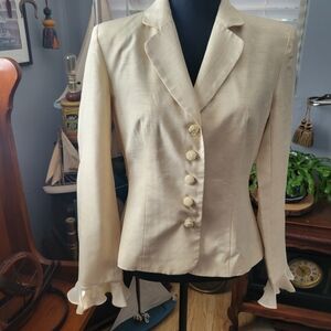 Metrostyle Cream Blazer with Ruffle Cuffs